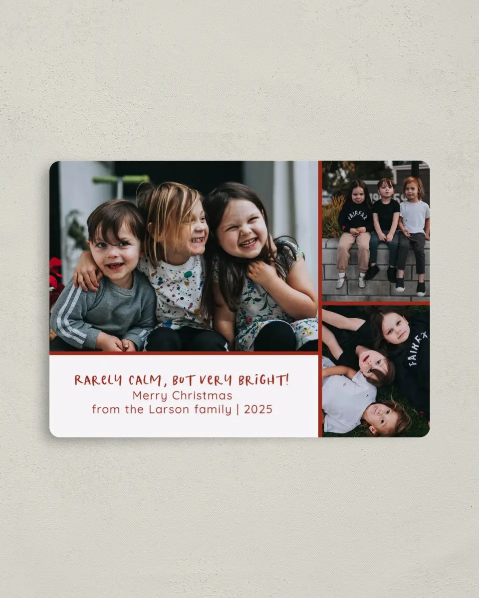 This is a 4" x 5½" Christmas Card called Cheerful Chatter printed in full color with a Luxe Satin finish