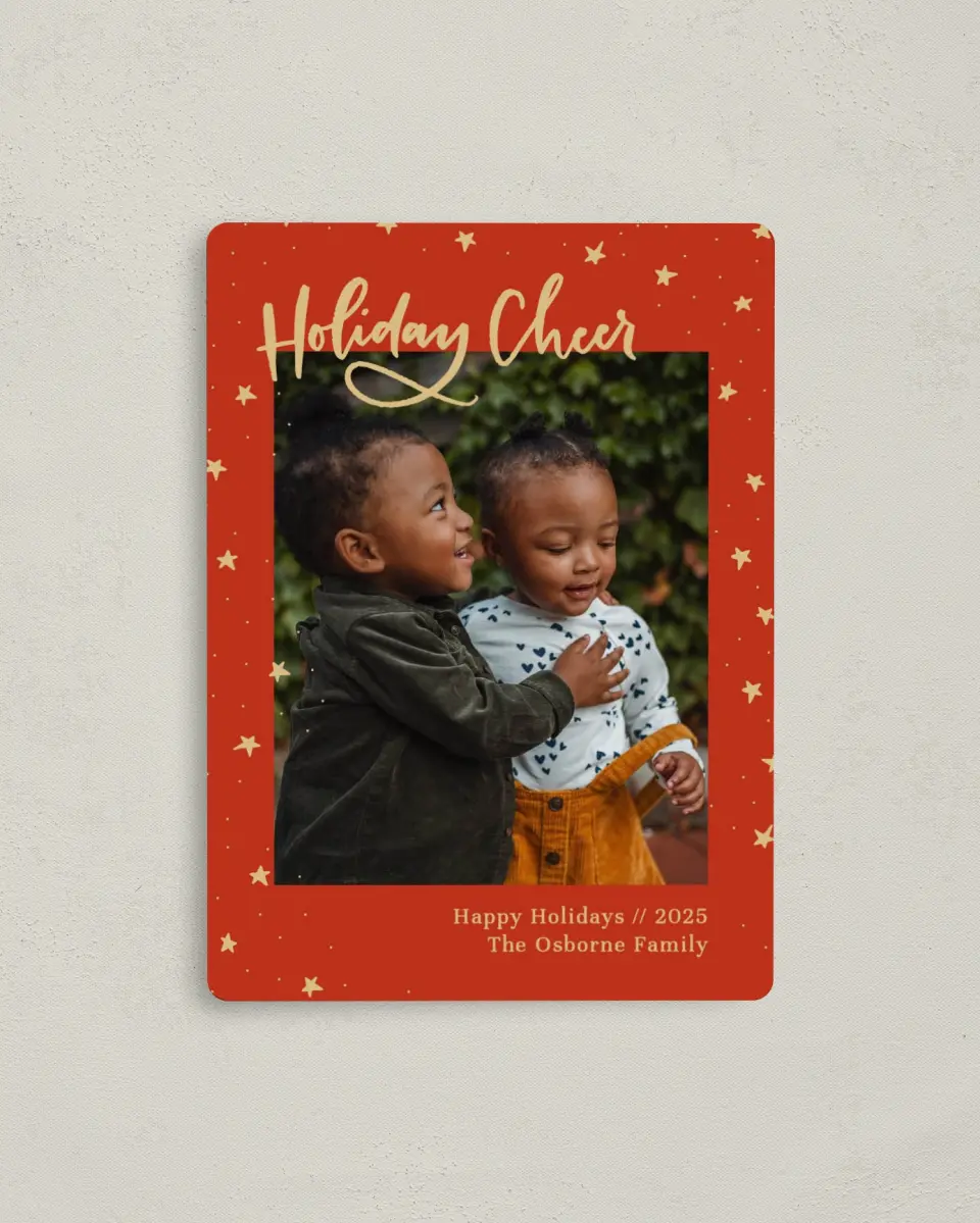 This is a 4" x 5½" Christmas Card called Shining Stars printed in full color with a Luxe Satin finish