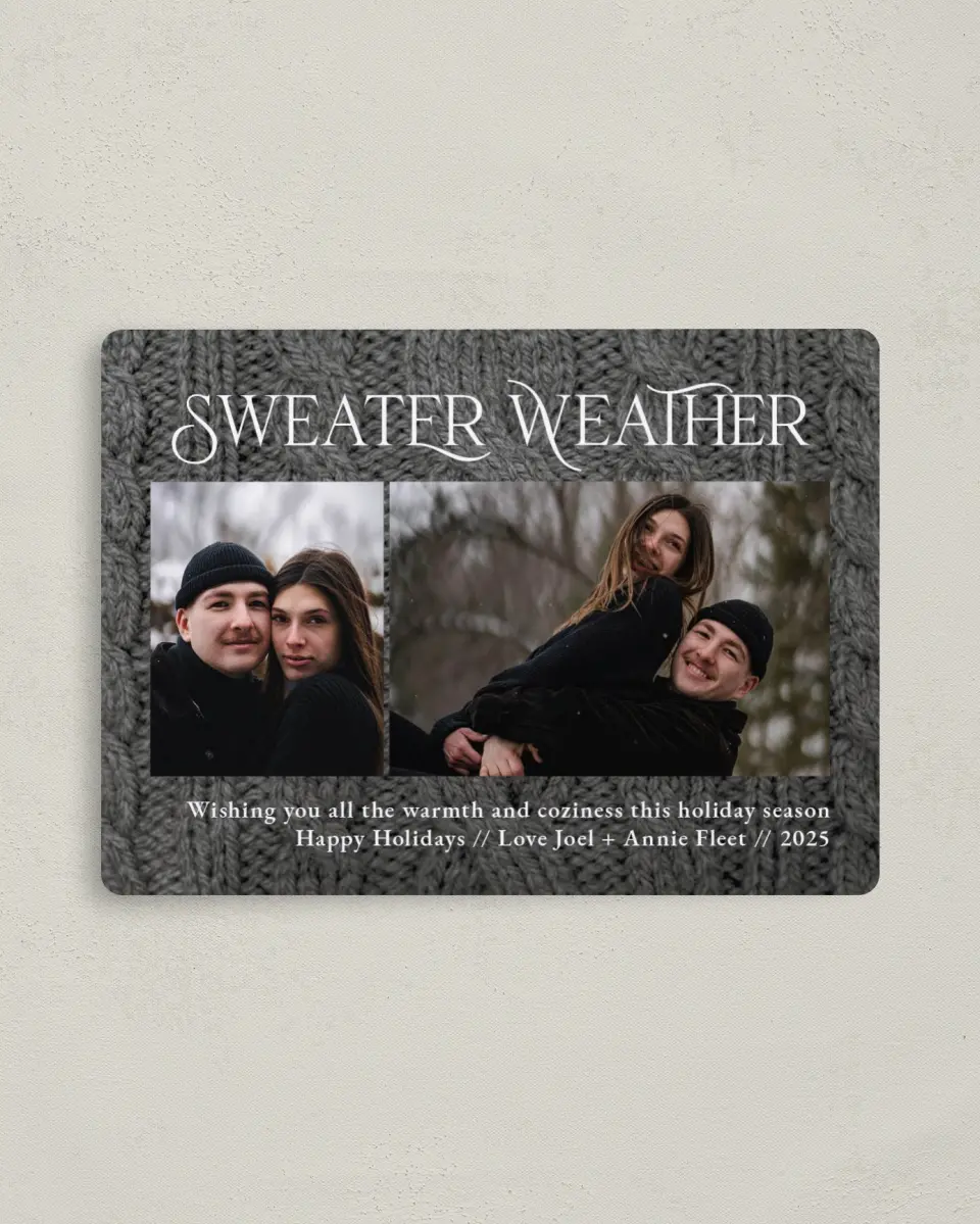 This is a 4" x 5½" Christmas Card called Sweater Weather printed in full color with a Luxe Satin finish