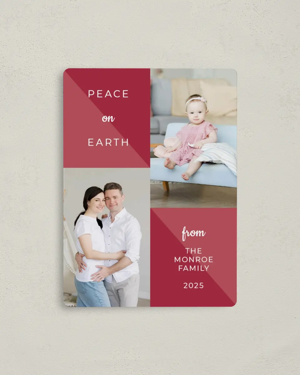 This is a 4" x 5½" Christmas Card called Slice of Peace printed in full color with a Luxe Satin finish