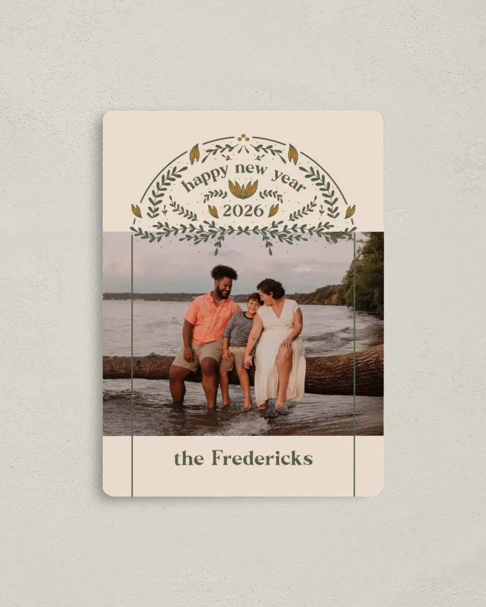 This is a 4" x 5½" Christmas Card called Abundant Arch printed in full color with a Luxe Satin finish