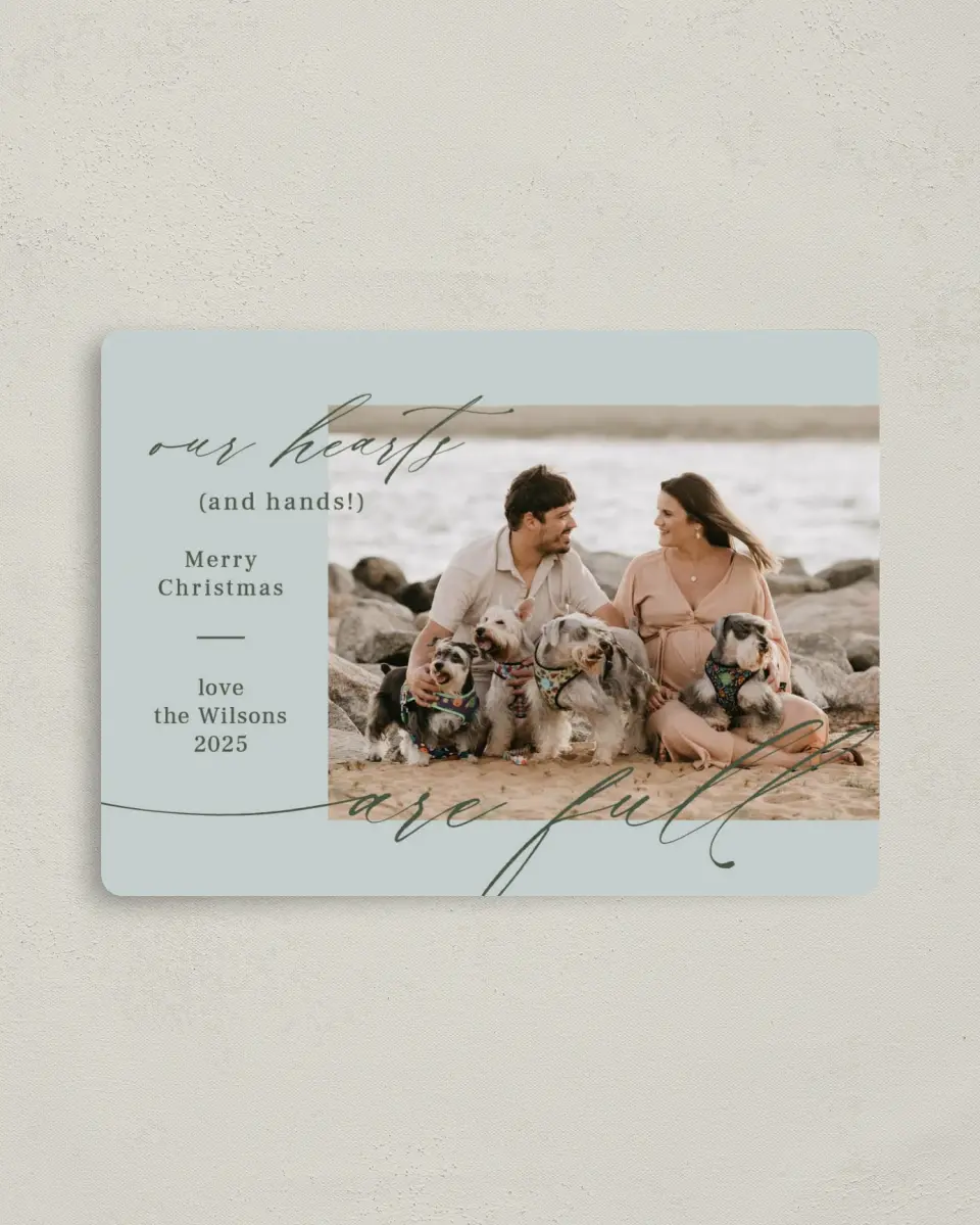 This is a 4" x 5½" Christmas Card called Bountiful Blessings printed in full color with Rose Gold foil and a Luxe Satin finish