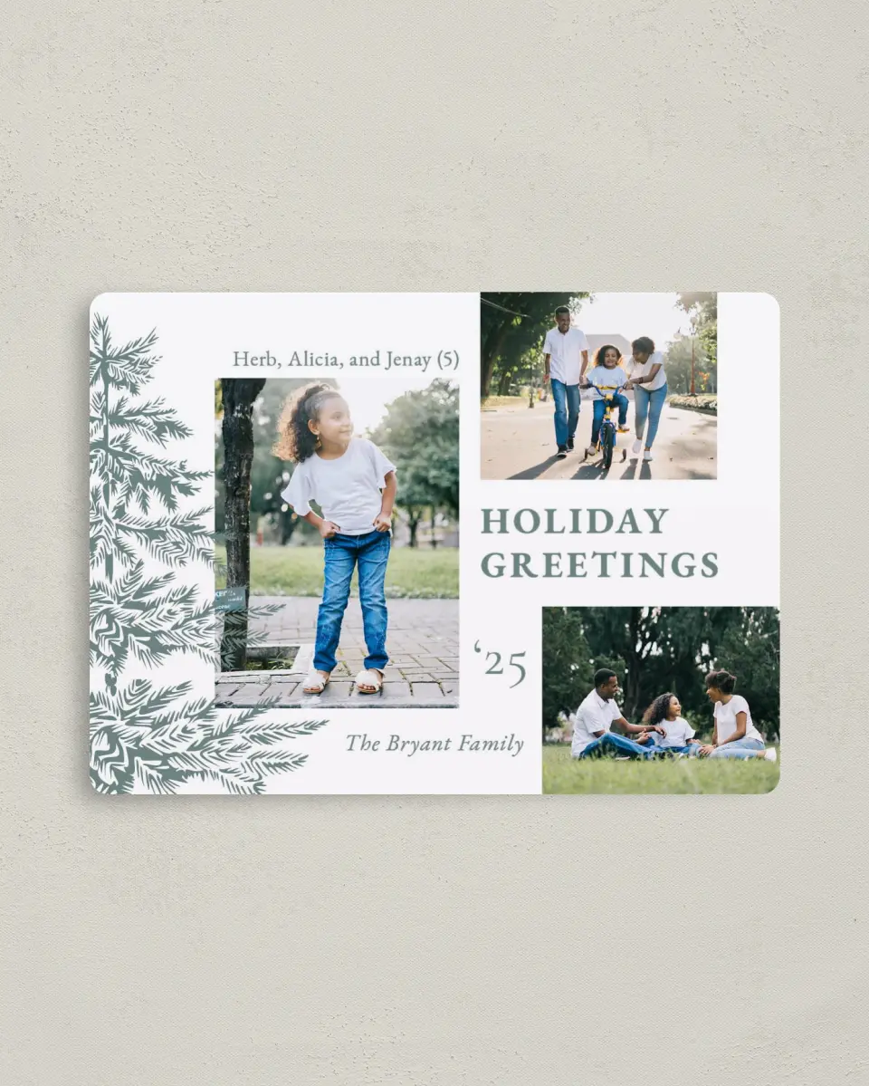 This is a 4" x 5½" Christmas Card called Wintry Wishes printed in full color with a Luxe Satin finish