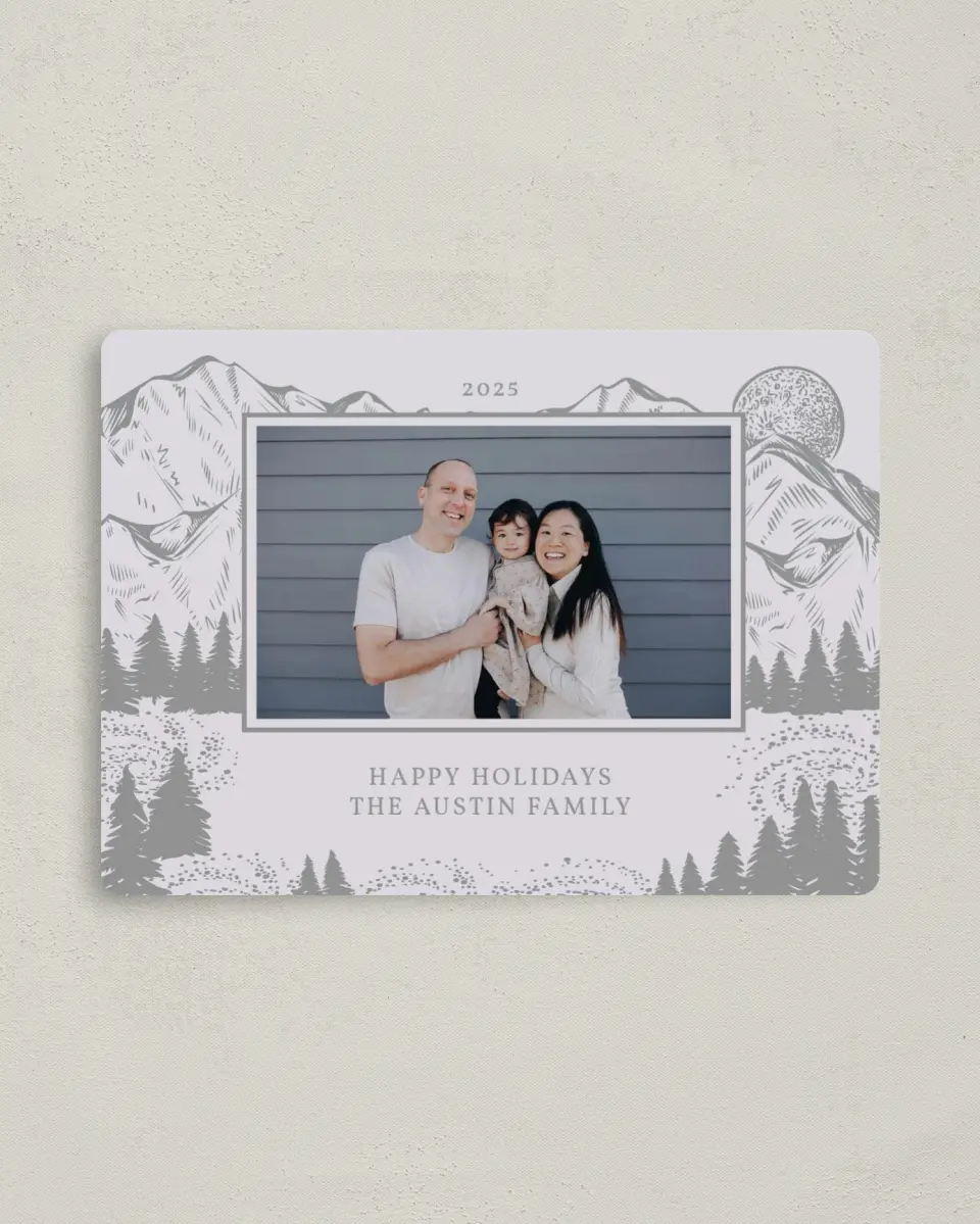 This is a 4" x 5½" Christmas Card called Peak Panorama printed in full color with a Luxe Satin finish