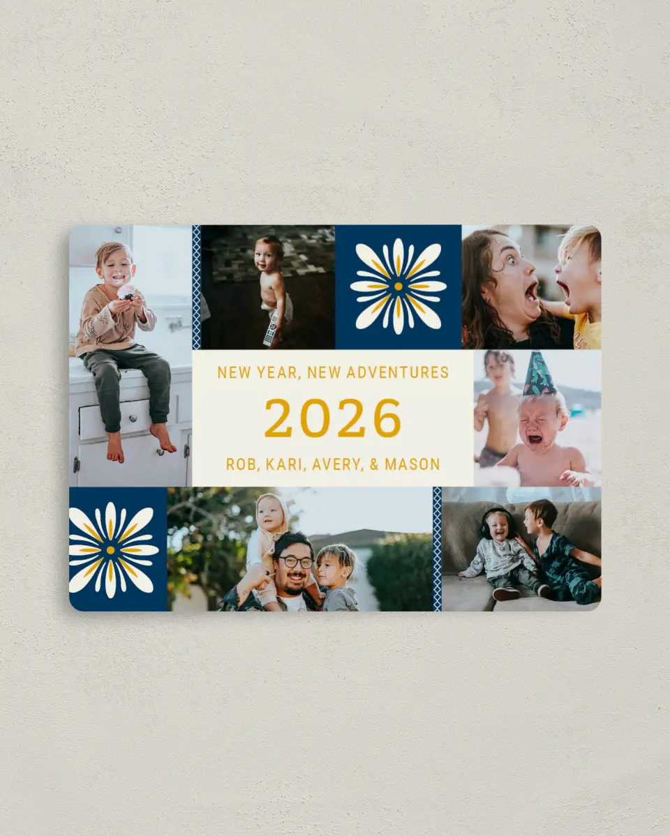 This is a 4" x 5½" Christmas Card called New Adventures printed in full color with a Luxe Satin finish