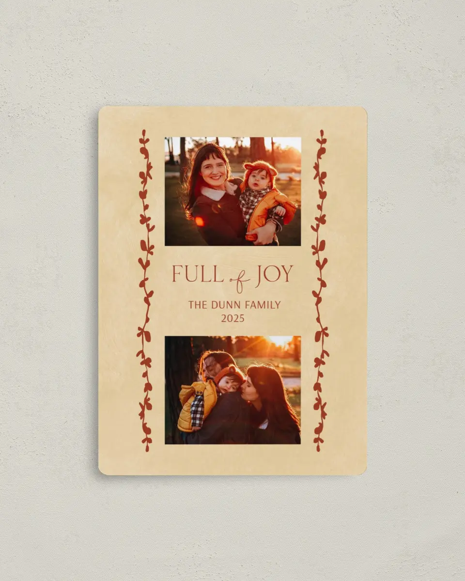 This is a 4" x 5½" Christmas Card called Full of Joy printed in full color with a Luxe Satin finish