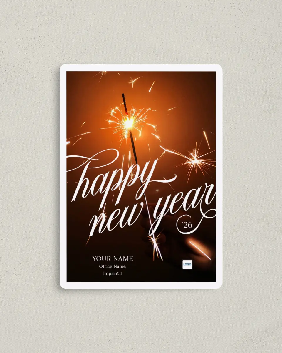 This is a 4" x 5½" Christmas Card called Sparkling New Year printed in full color with a Luxe Satin finish