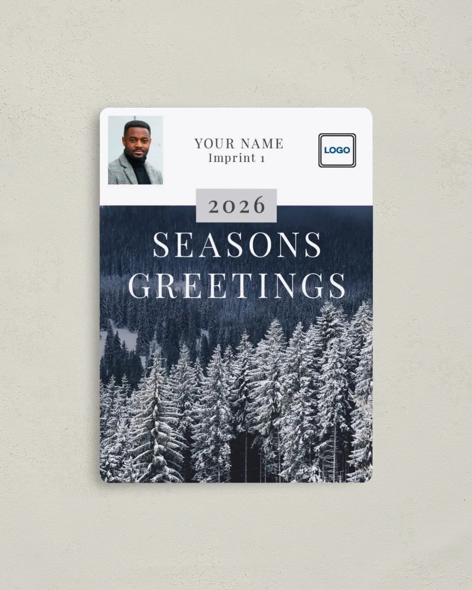 This is a 4" x 5½" Christmas Card called Thankful & Grateful printed in full color with a Luxe Satin finish