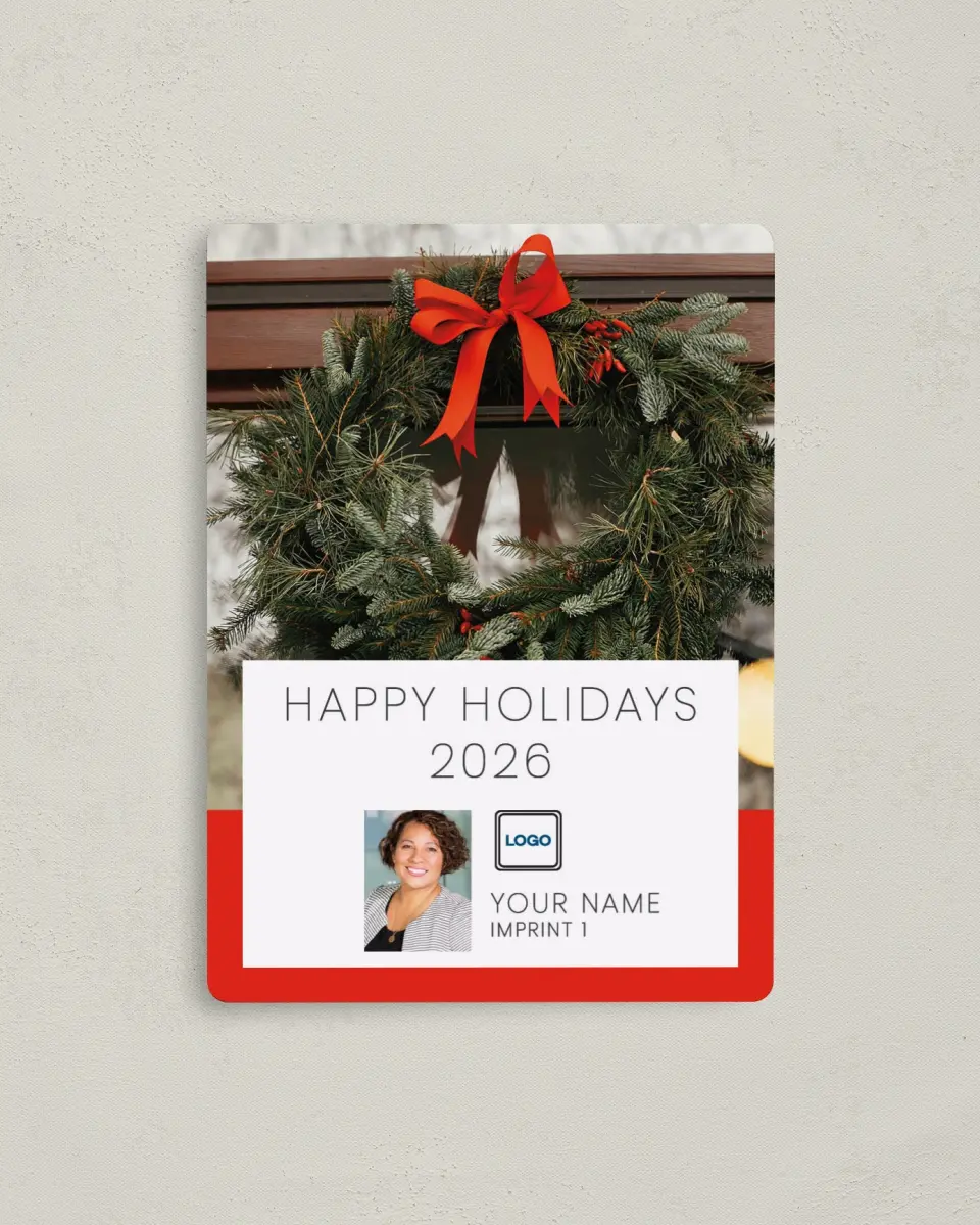 This is a 4" x 5½" Christmas Card called Curbside Enhancements printed in full color with a Luxe Satin finish