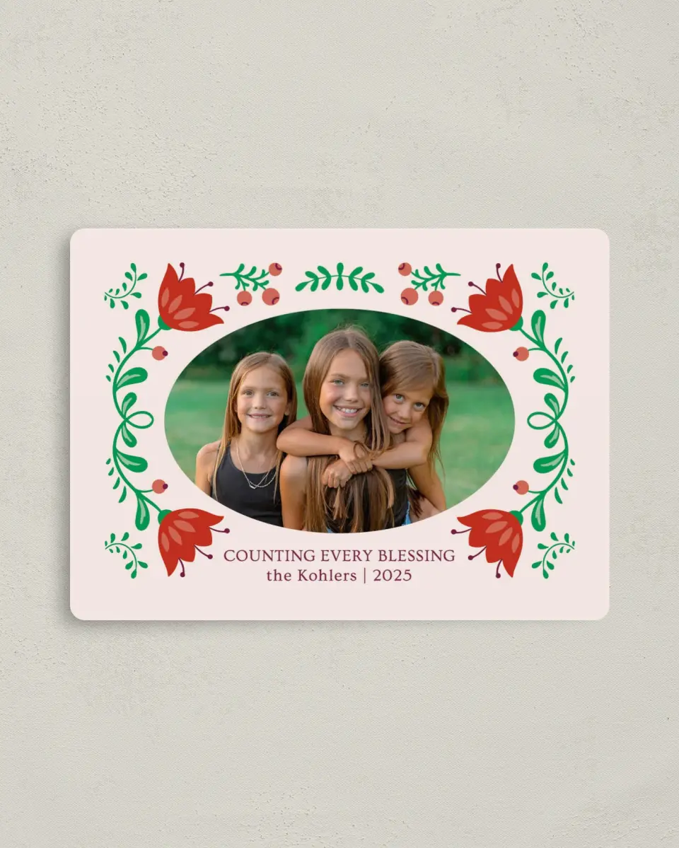 This is a 4" x 5½" Christmas Card called Counting Every Blessing printed in full color with a Luxe Satin finish