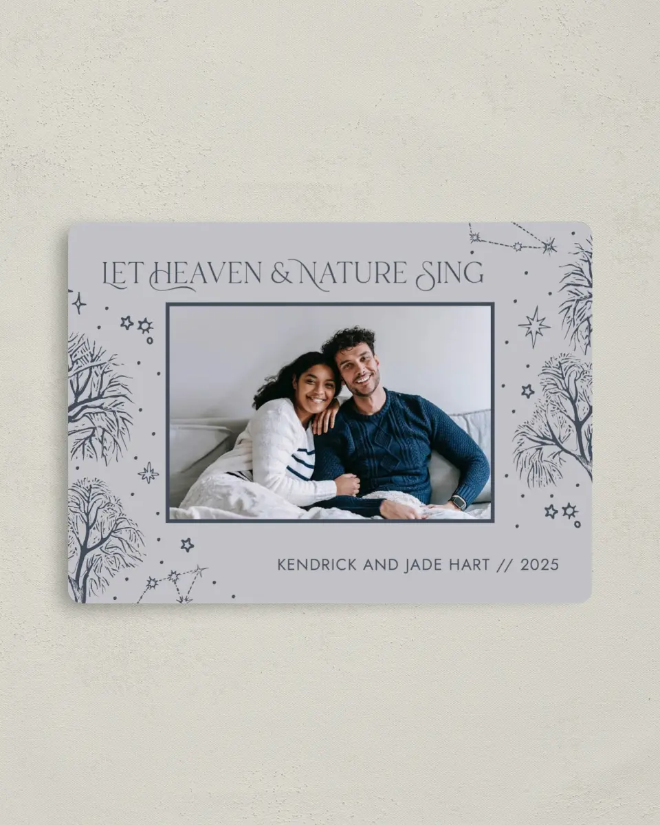 This is a 4" x 5½" Christmas Card called Heaven & Nature Sing printed in full color with a Luxe Satin finish