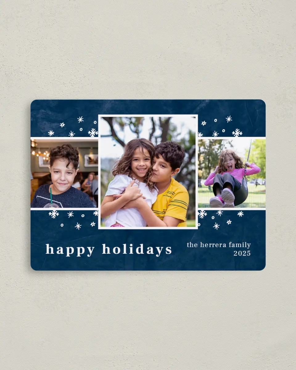 This is a 4" x 5½" Christmas Card called Softly Snowing printed in full color with a Luxe Satin finish