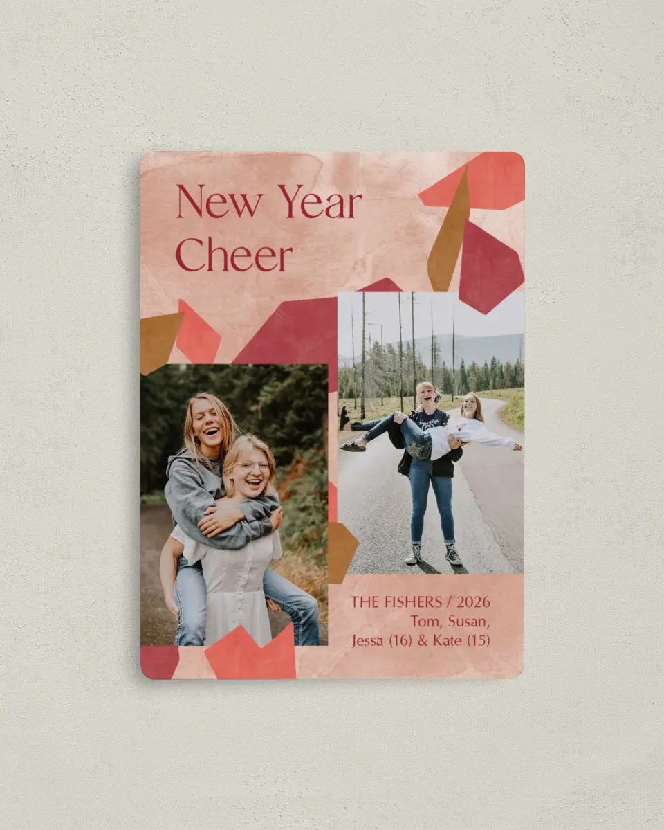 This is a 4" x 5½" Christmas Card called Cheerful Collage printed in full color with a Luxe Satin finish