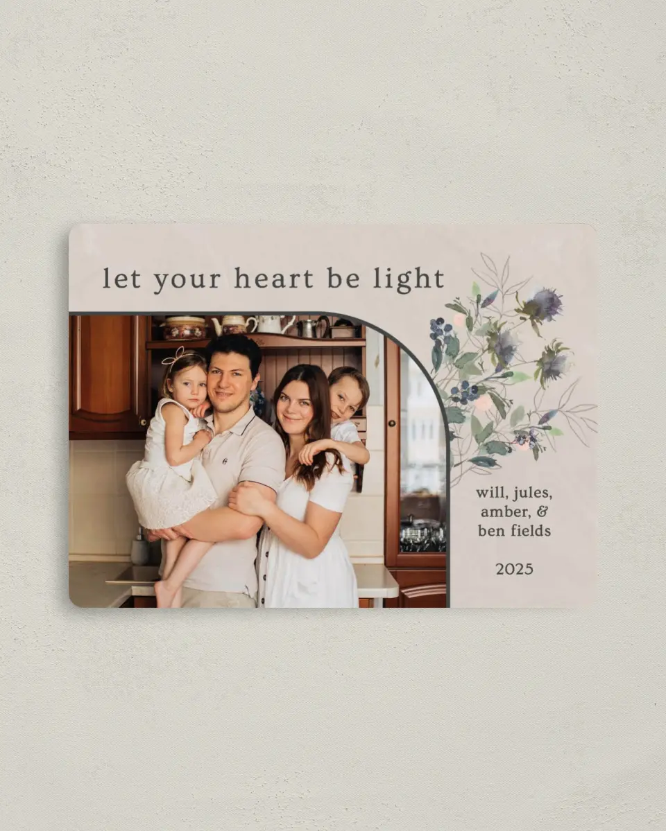 This is a 4" x 5½" Christmas Card called Winter Wildflowers printed in full color with a Luxe Satin finish