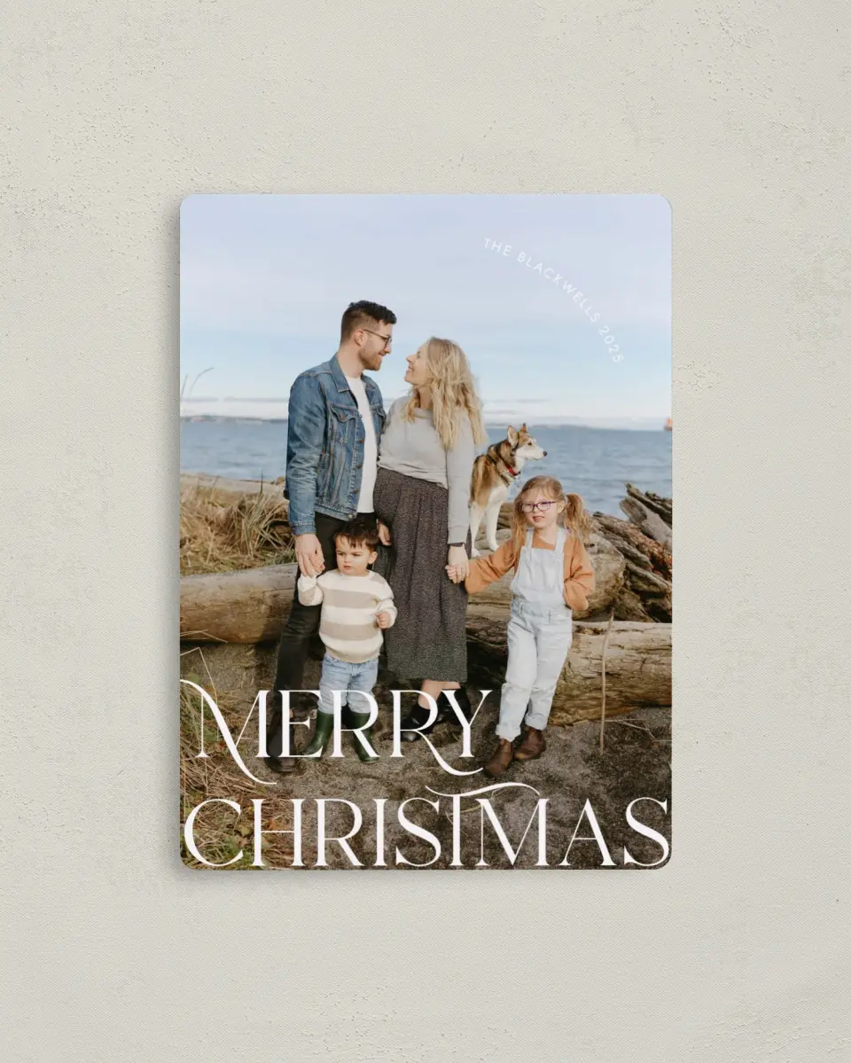 This is a 4" x 5½" Christmas Card called Charming Christmas printed in full color with a Luxe Satin finish