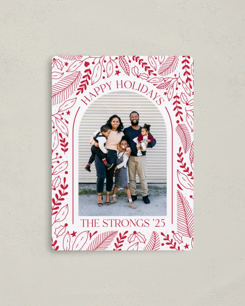 This is a 4" x 5½" Christmas Card called Holiday Cheer printed in full color with a Luxe Satin finish