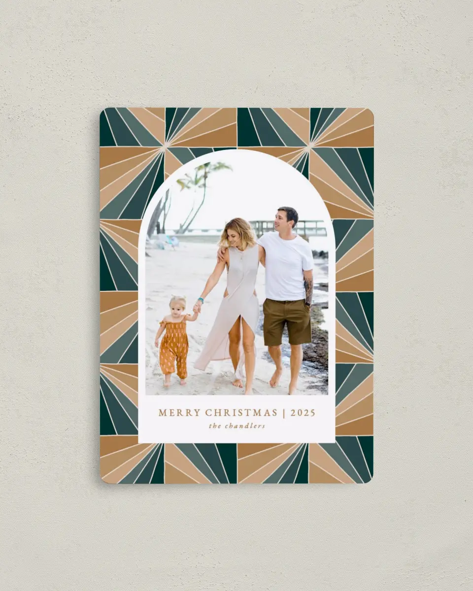 This is a 4" x 5½" Christmas Card called Geo Wishes printed in full color with a Luxe Satin finish