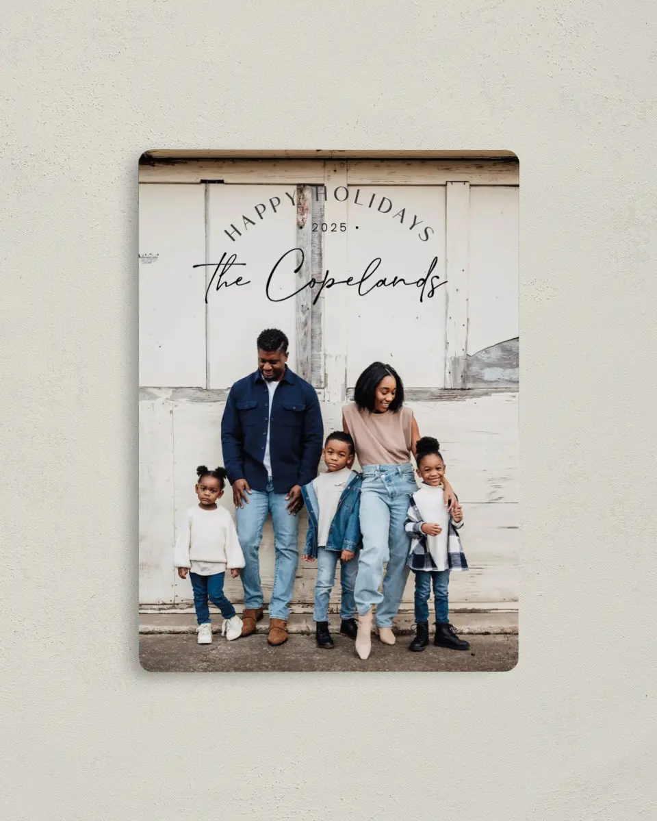 This is a 4" x 5½" Christmas Card called Festive Family printed in full color with a Luxe Satin finish