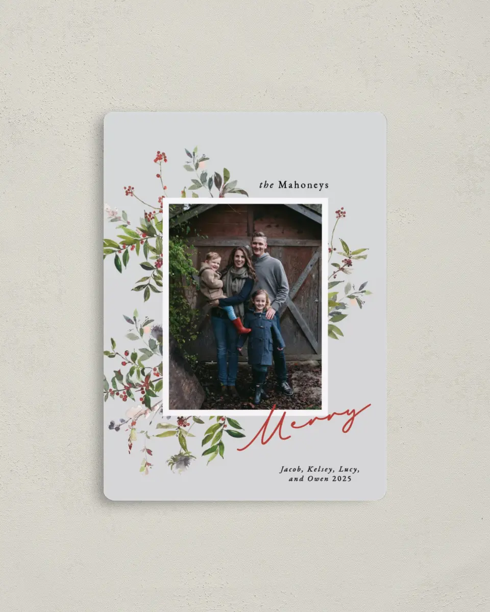 This is a 4" x 5½" Christmas Card called Blessed Boughs printed in full color with a Luxe Satin finish