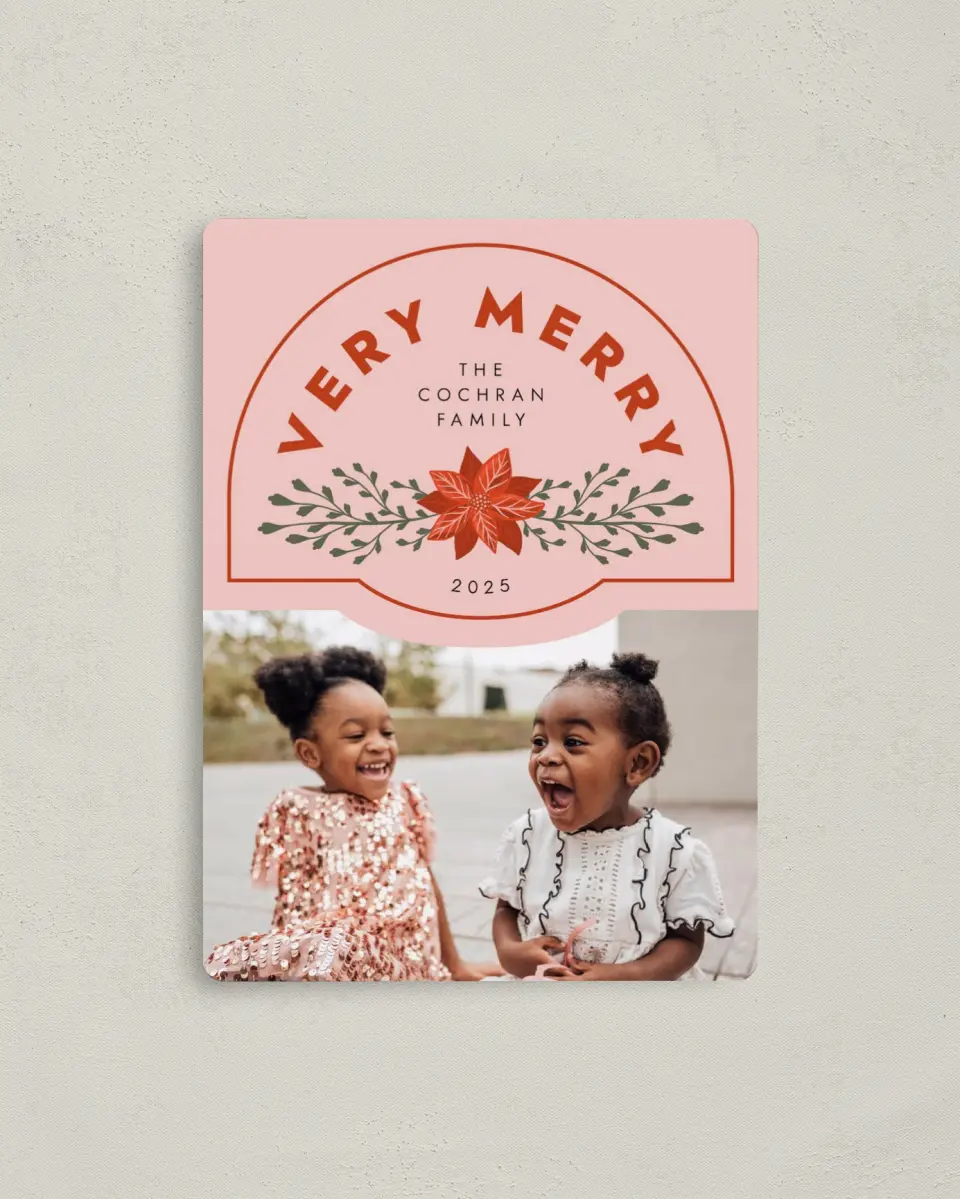 This is a 4" x 5½" Christmas Card called Adoring Arch printed in full color with a Luxe Satin finish