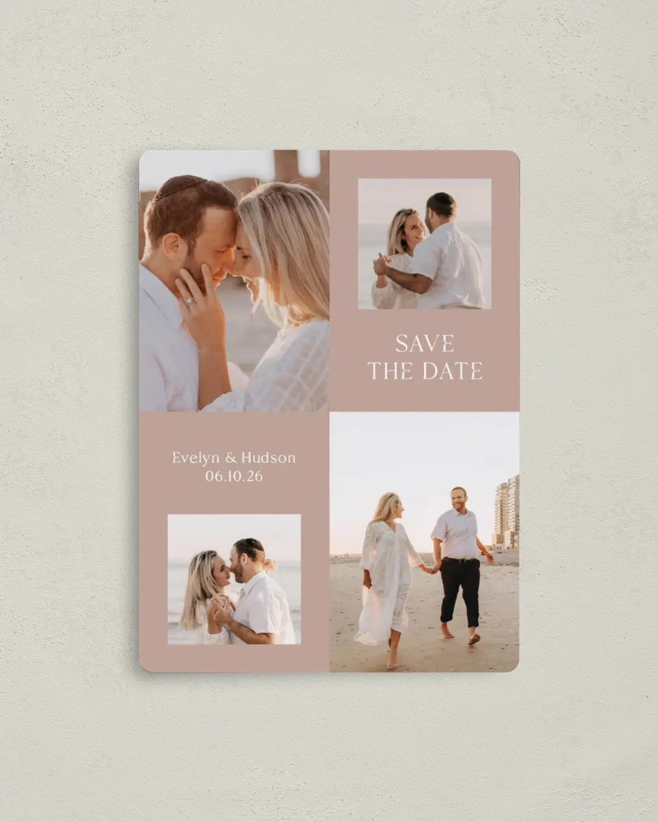 This is a 4" x 5½" Save the Date Magnet called Daring Duo printed in full color with a Luxe Satin finish