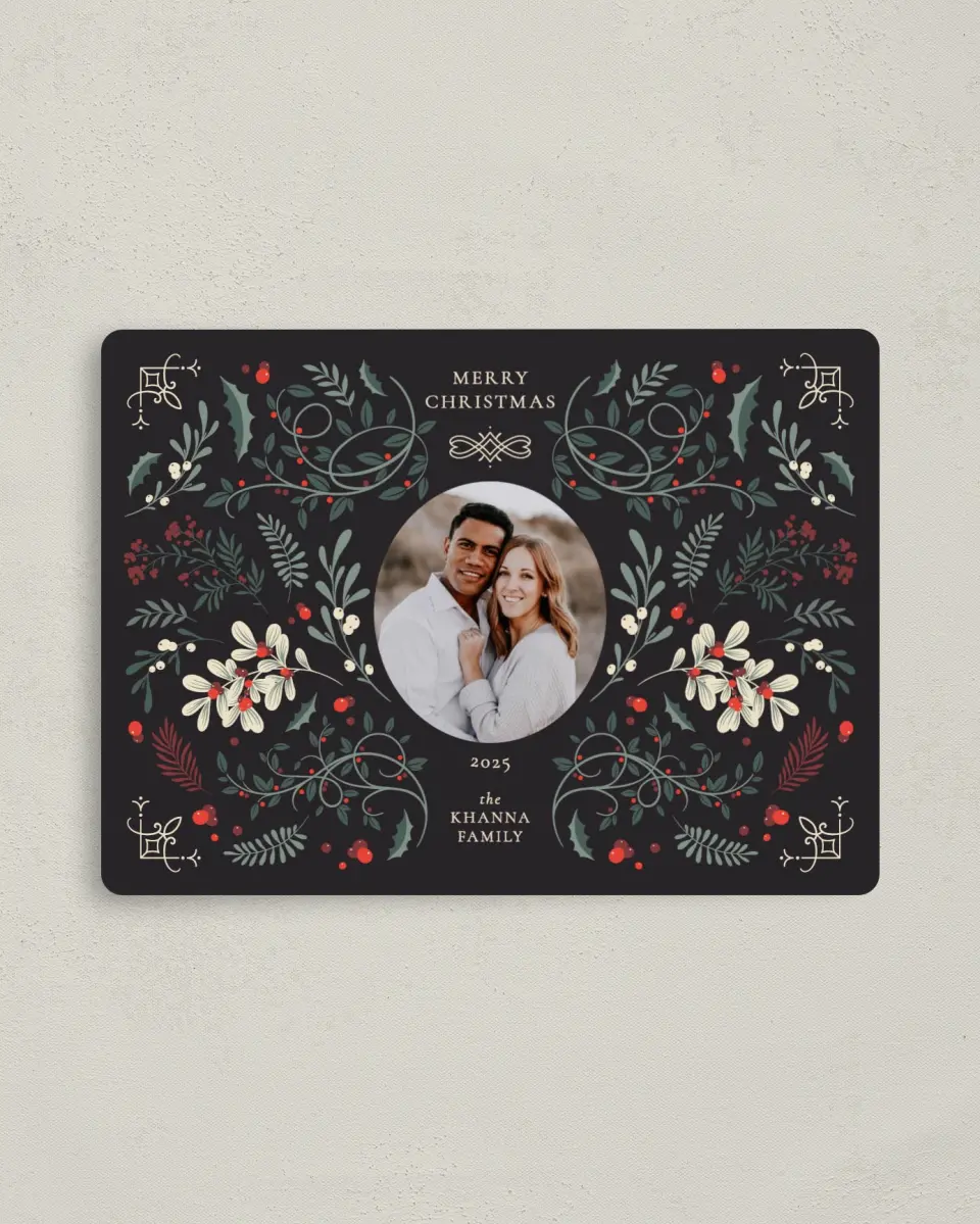 This is a 4" x 5½" Christmas Card called Grand Greetings printed in full color with a Luxe Satin finish