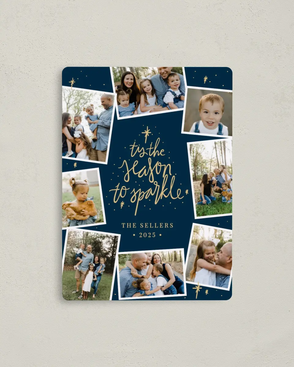 This is a 4" x 5½" Christmas Card called Sparkling Season printed in full color with a Luxe Satin finish