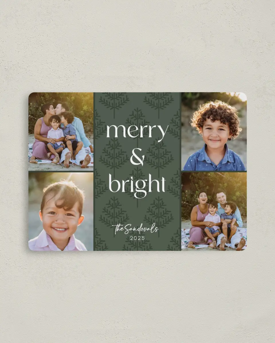 This is a 4" x 5½" Christmas Card called Holiday Balsam printed in full color with a Luxe Satin finish