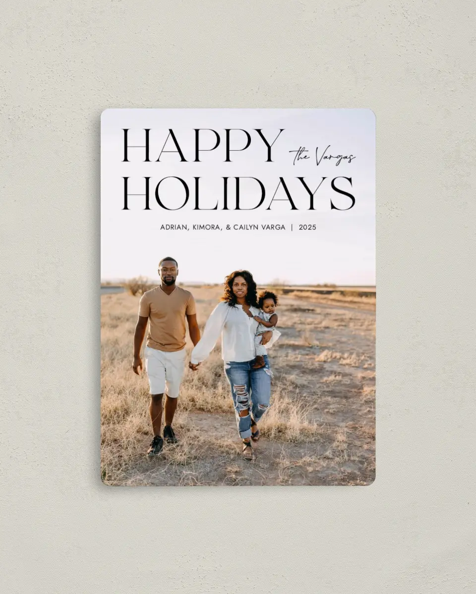 This is a 4" x 5½" Christmas Card called Stylish Holiday printed in full color with a Luxe Satin finish