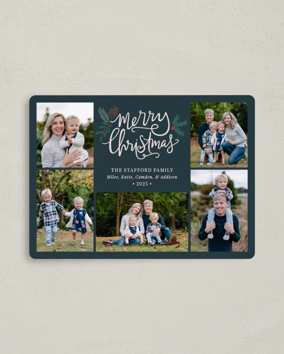 This is a 4" x 5½" Christmas Card called Handwritten Christmas printed in full color with a Luxe Satin finish