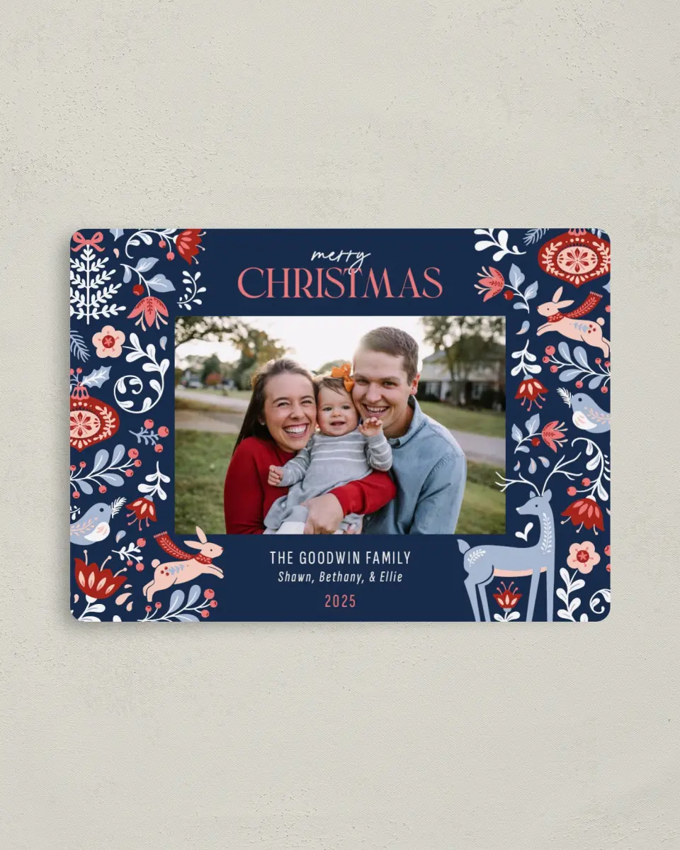 This is a 4" x 5½" Christmas Card called Festive Winter printed in full color with a Luxe Satin finish