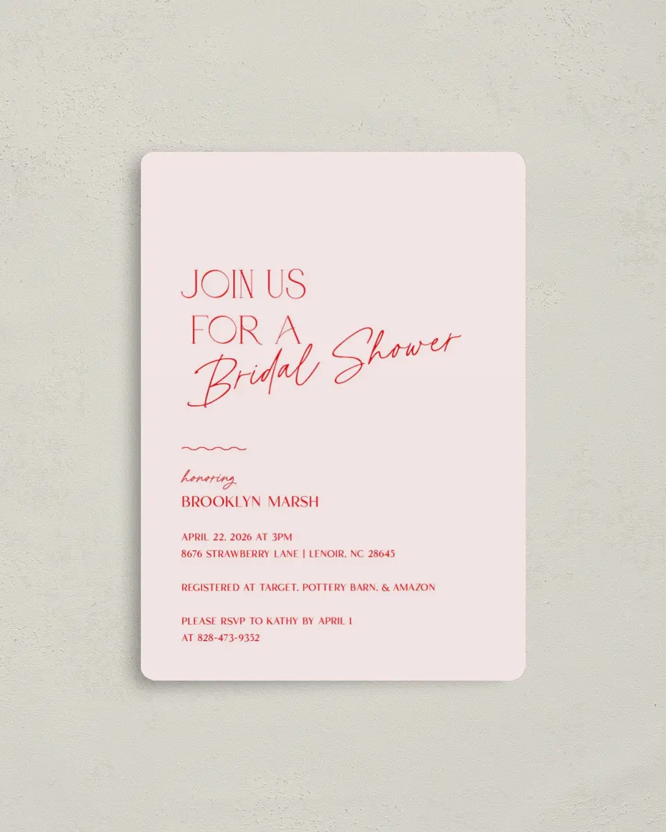 This is a 4" x 5½" Bridal Shower Invitation Magnet called Contemporary Chic printed in full color with a Luxe Satin finish