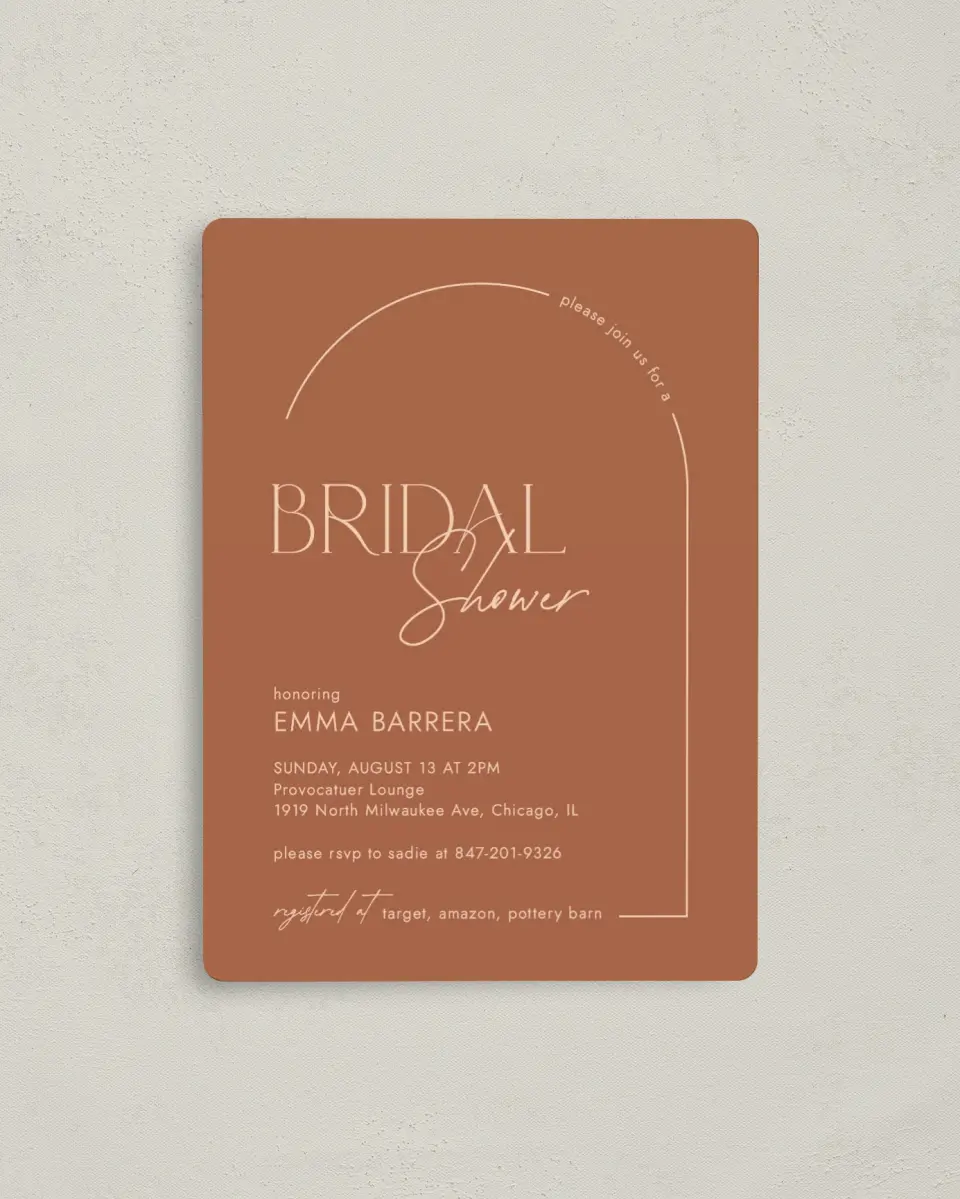 This is a 4" x 5½" Bridal Shower Invitation Magnet called Mod Miss printed in full color with a Luxe Satin finish