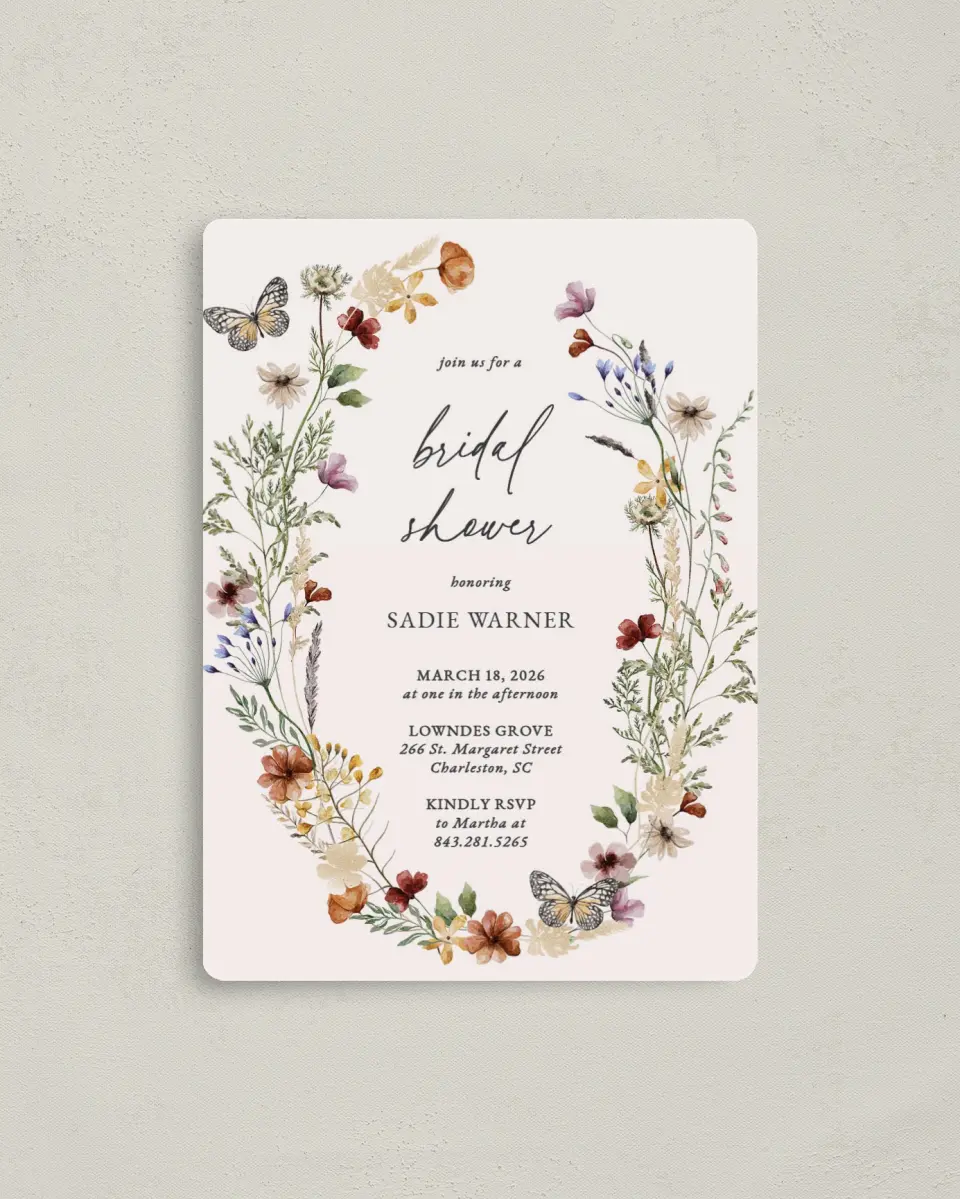 This is a 4" x 5½" Bridal Shower Invitation Magnet called Gives Her Butterflies printed in full color with a Luxe Satin finish