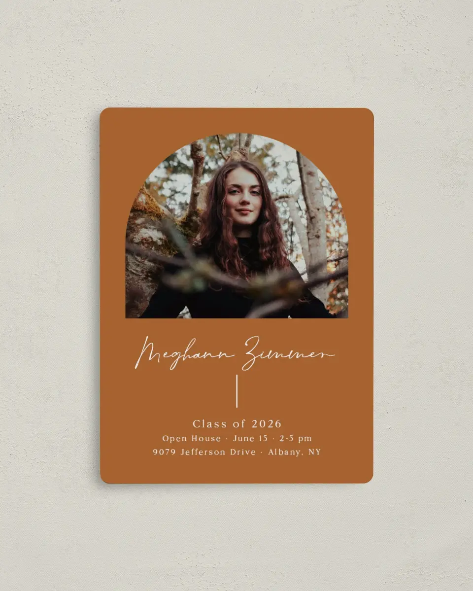 This is a 4" x 5½" Graduation Announcement Magnet called Simple Signature printed in full color with Gold foil and a Luxe Satin finish
