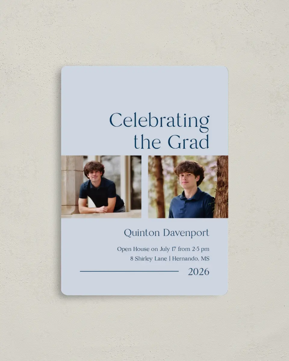 This is a 4" x 5½" Graduation Announcement Magnet called Honored Grad printed in full color with a Luxe Satin finish