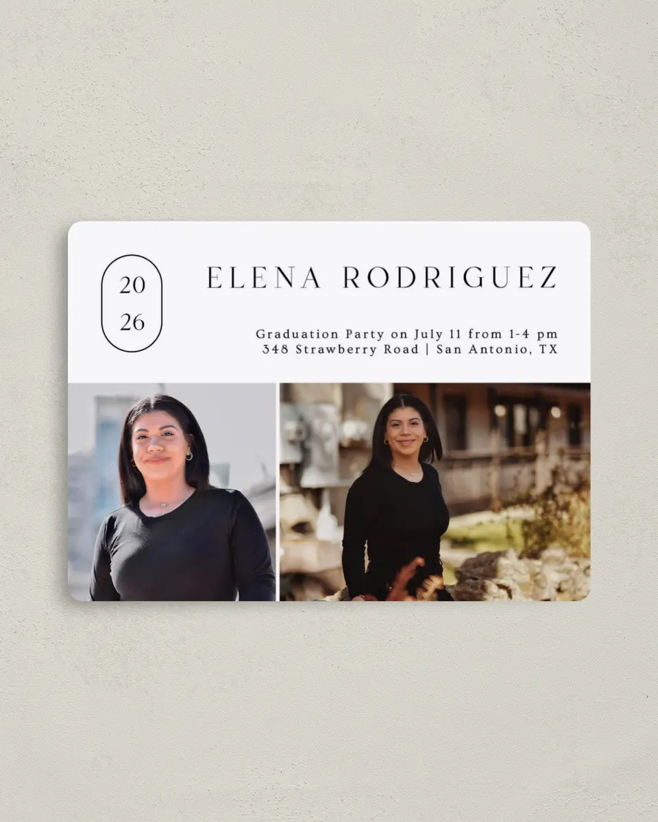 This is a 4" x 5½" Graduation Announcement Magnet called Badge of Honor printed in full color with a Luxe Satin finish