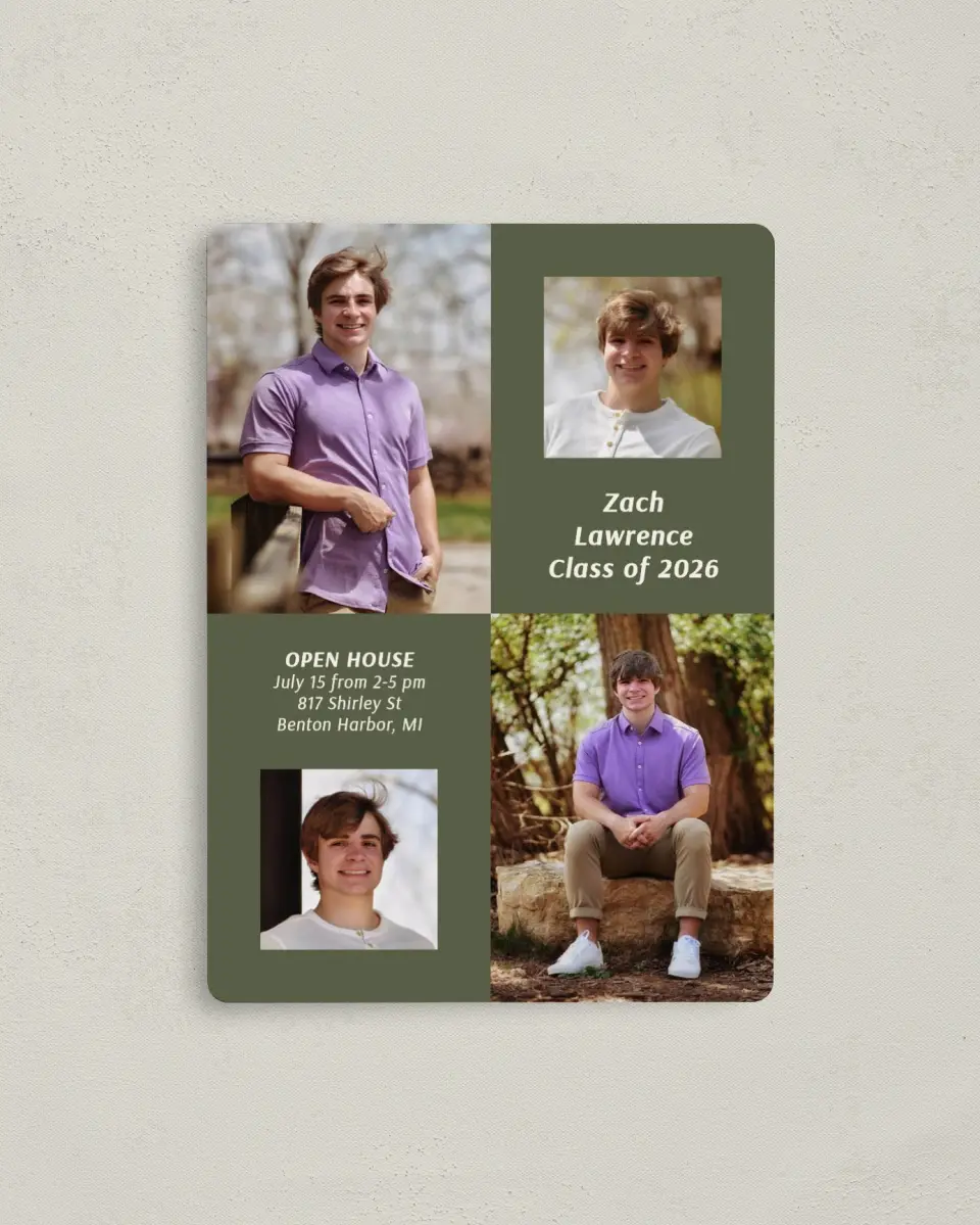 This is a 4" x 5½" Graduation Announcement Magnet called Simple Snapshot printed in full color with a Luxe Satin finish
