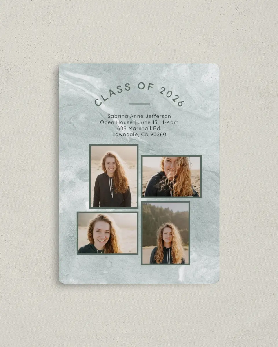 This is a 4" x 5½" Graduation Announcement Magnet called Fresh Four printed in full color with a Luxe Satin finish