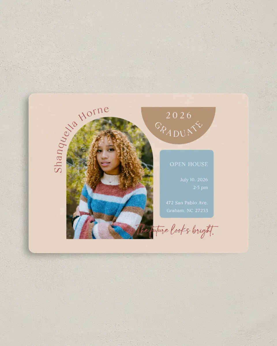 This is a 4" x 5½" Graduation Announcement Magnet called Scholarly Shapes printed in full color with a Luxe Satin finish