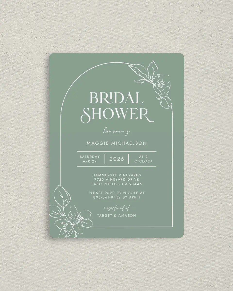 This is a 4" x 5½" Bridal Shower Invitation Magnet called Joyful Blooms printed in full color with a Luxe Satin finish