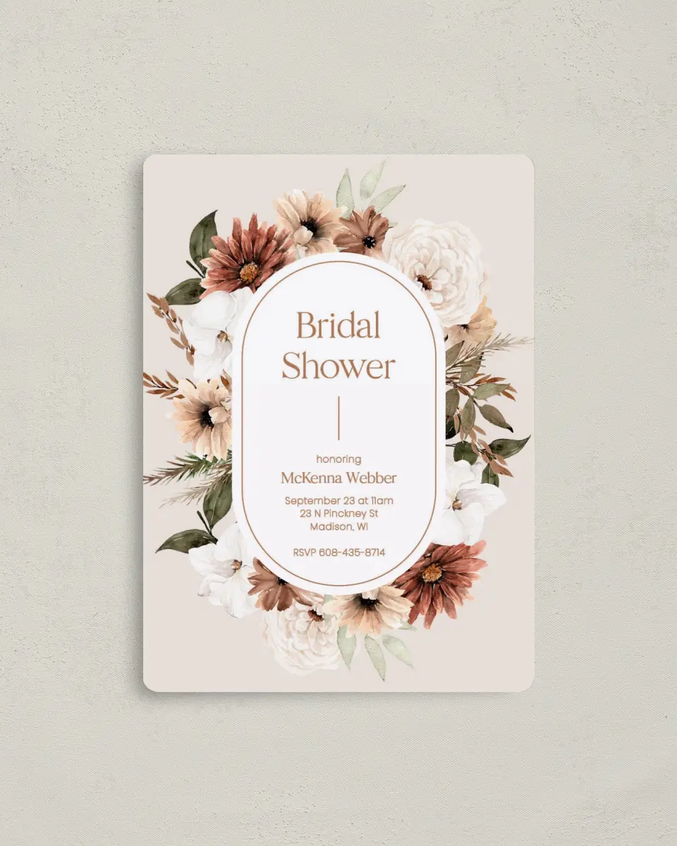 This is a 4" x 5½" Bridal Shower Invitation Magnet called Blooming Love printed in full color with a Luxe Satin finish