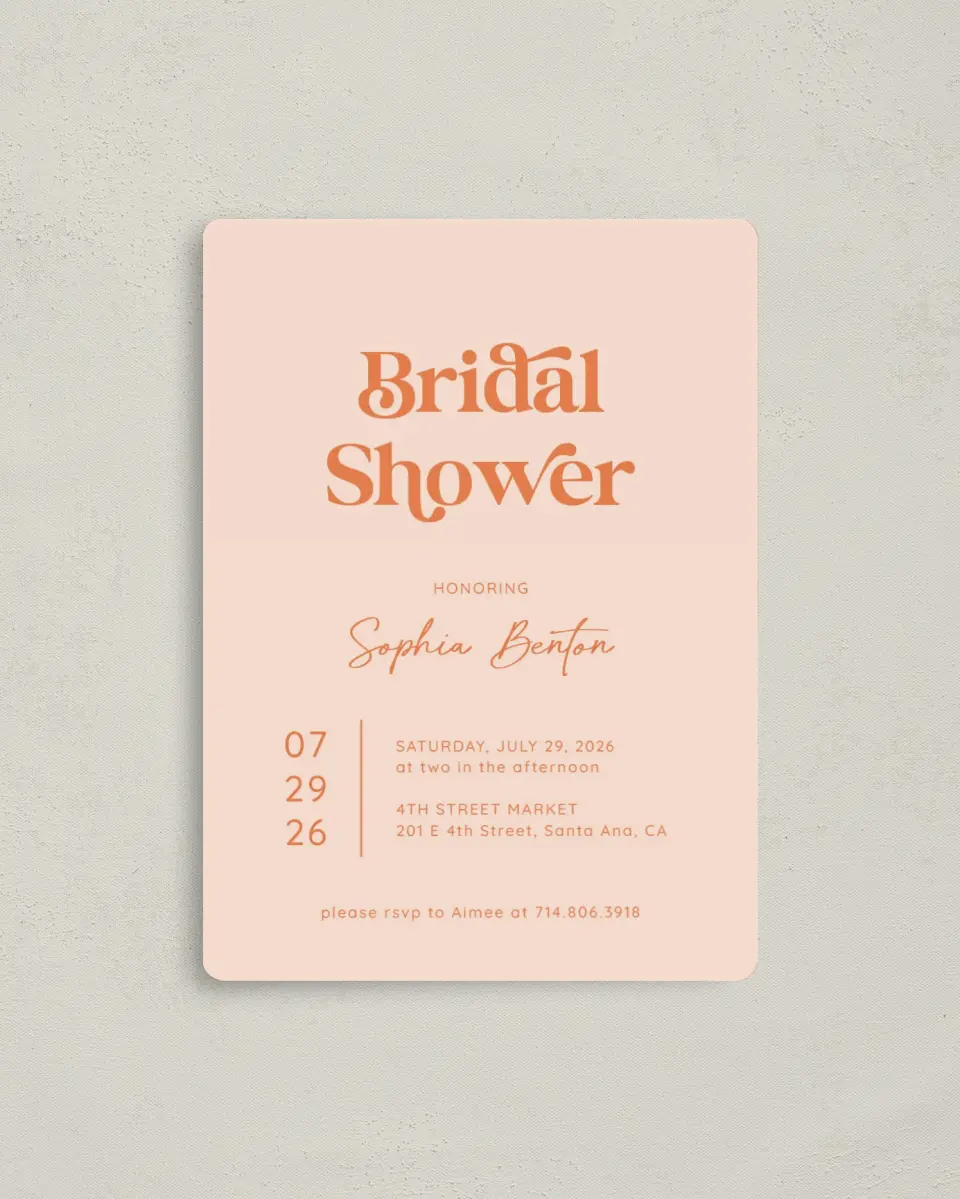 This is a 4" x 5½" Bridal Shower Invitation Magnet called Funky Fun printed in full color with a Luxe Satin finish