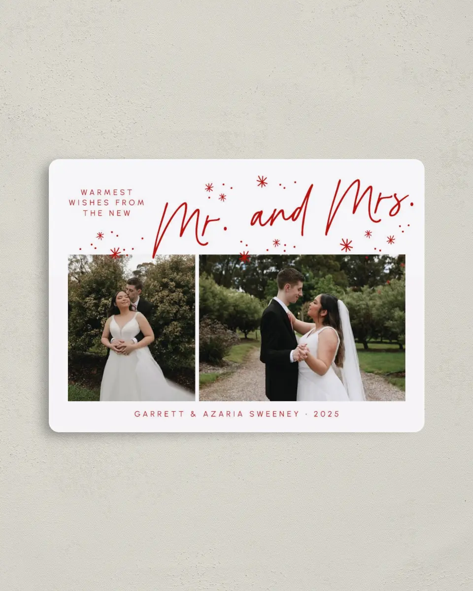 This is a 4" x 5½" Christmas Card called Glistening Wishes printed in full color with Rose Gold foil and a Luxe Satin finish