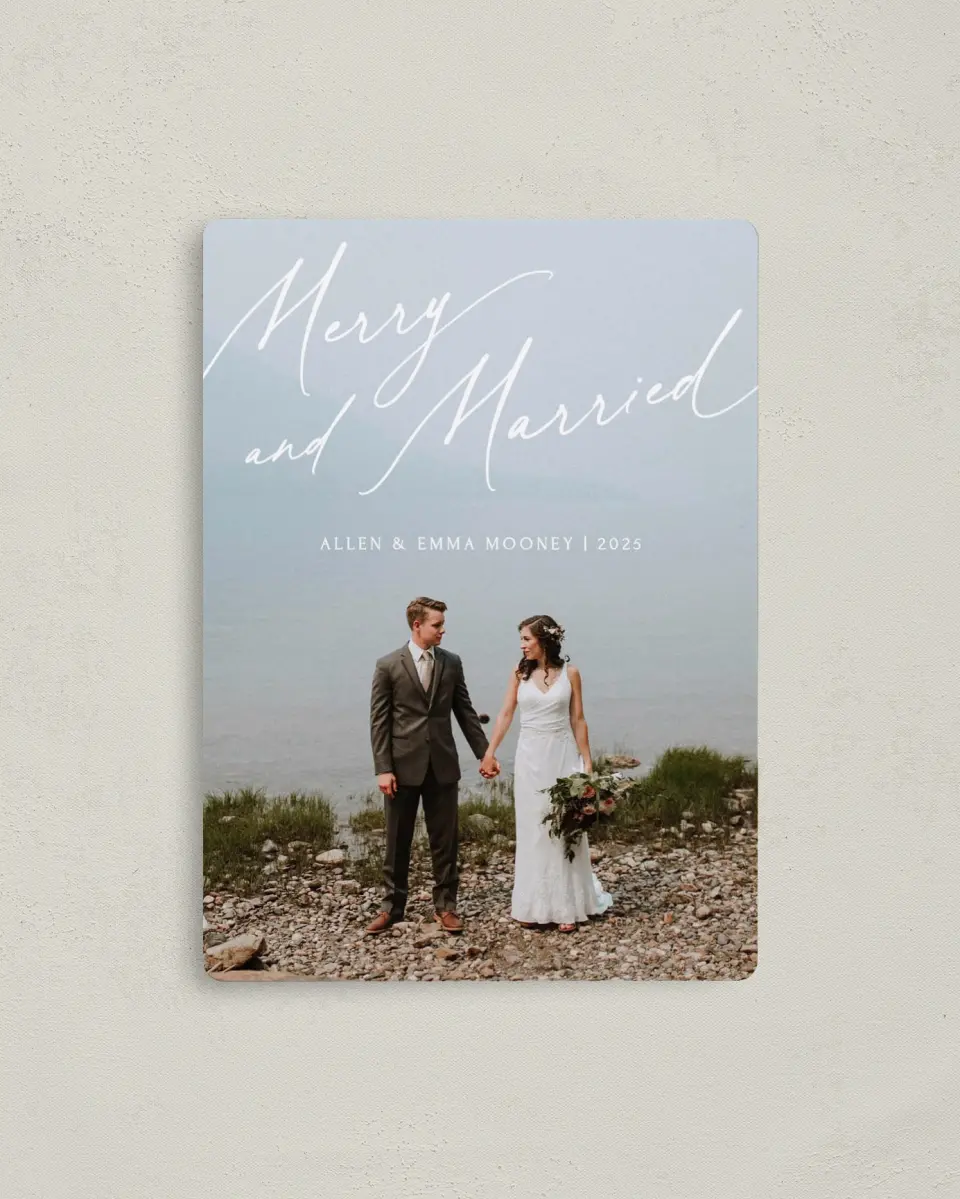 This is a 4" x 5½" Christmas Card called Married & Married printed in full color with a Luxe Satin finish