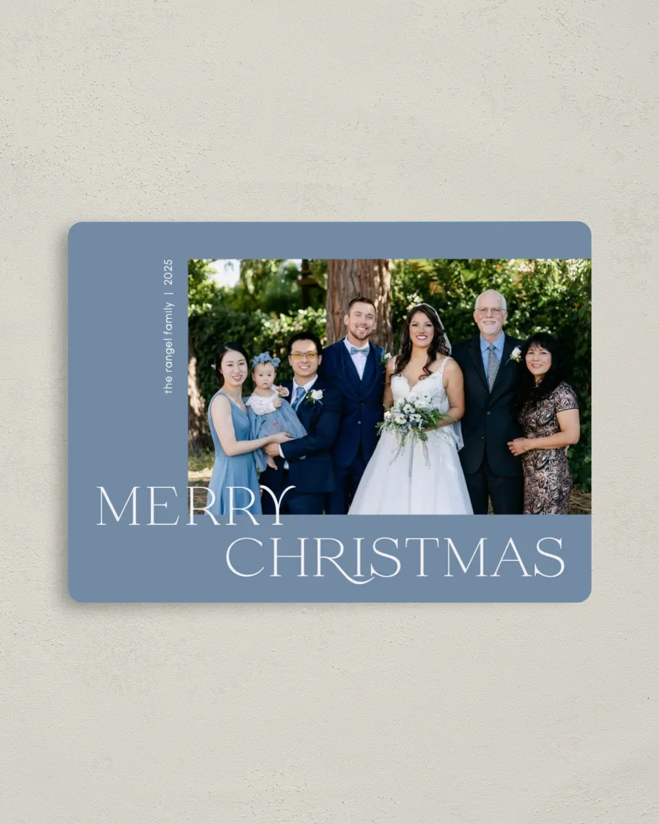 This is a 4" x 5½" Christmas Card called Splendid Sentiment printed in full color with a Luxe Satin finish