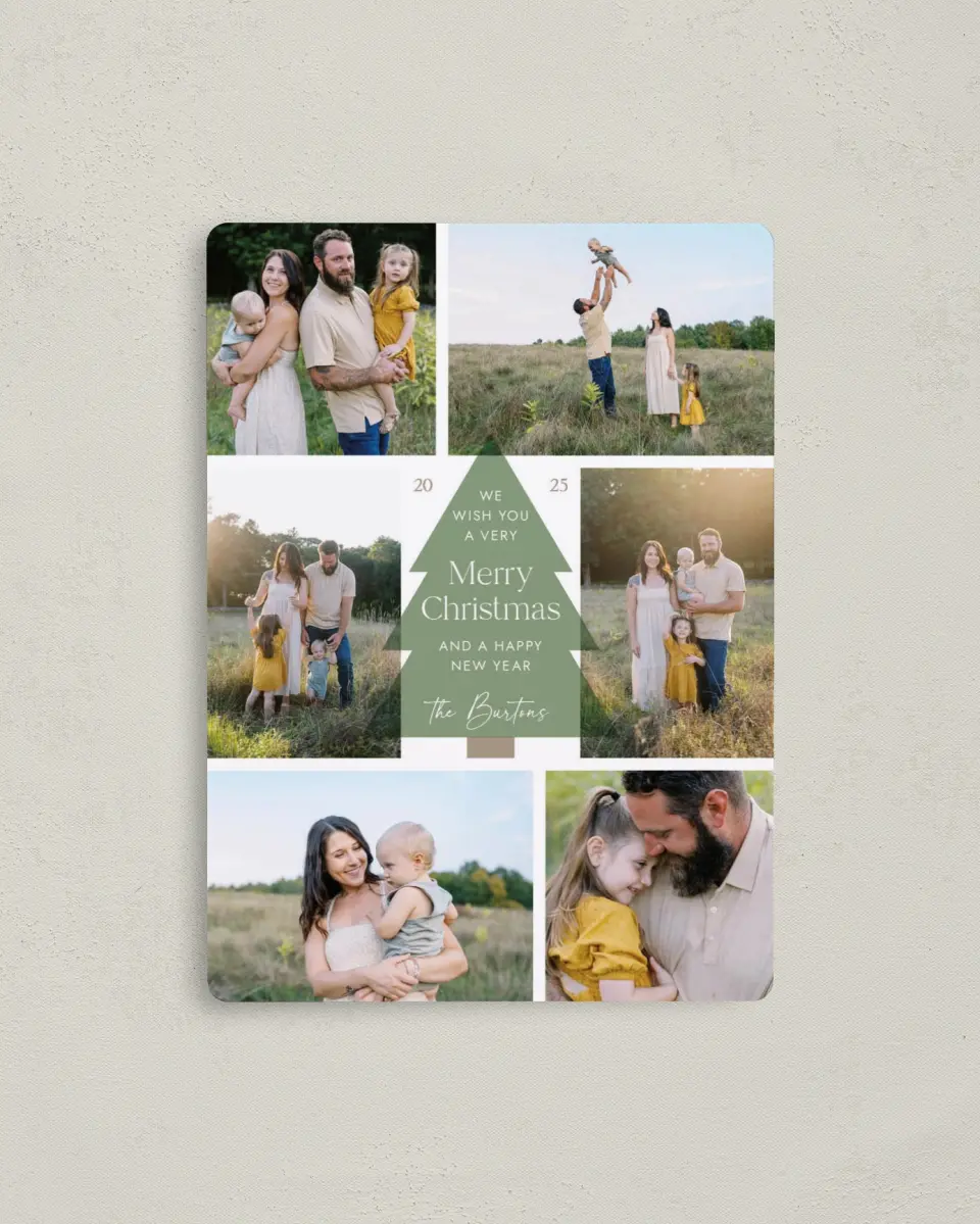 This is a 4" x 5½" Christmas Card called Tranquil Tree printed in full color with a Luxe Satin finish
