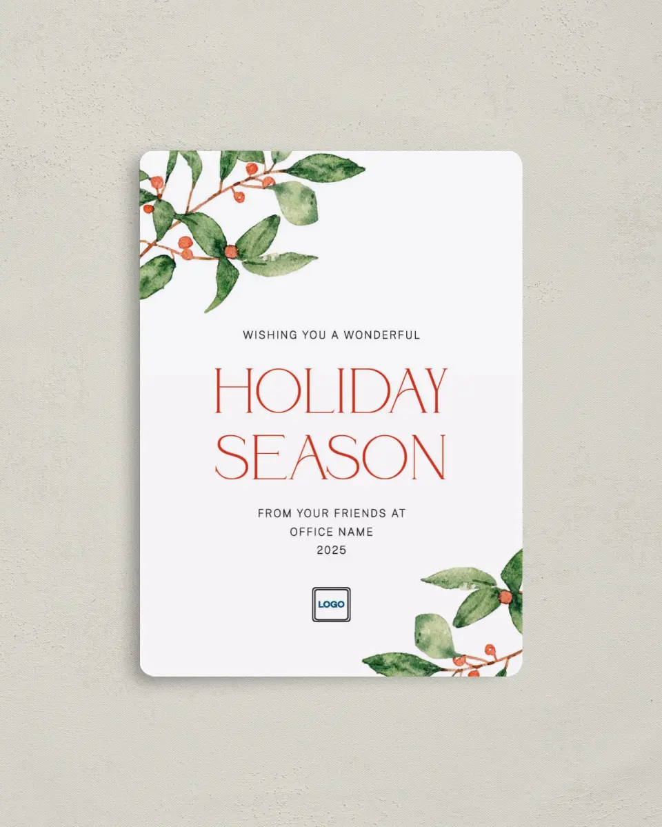 This is a 4" x 5½" Christmas Card called Pretty Cheer printed in full color with a Luxe Satin finish