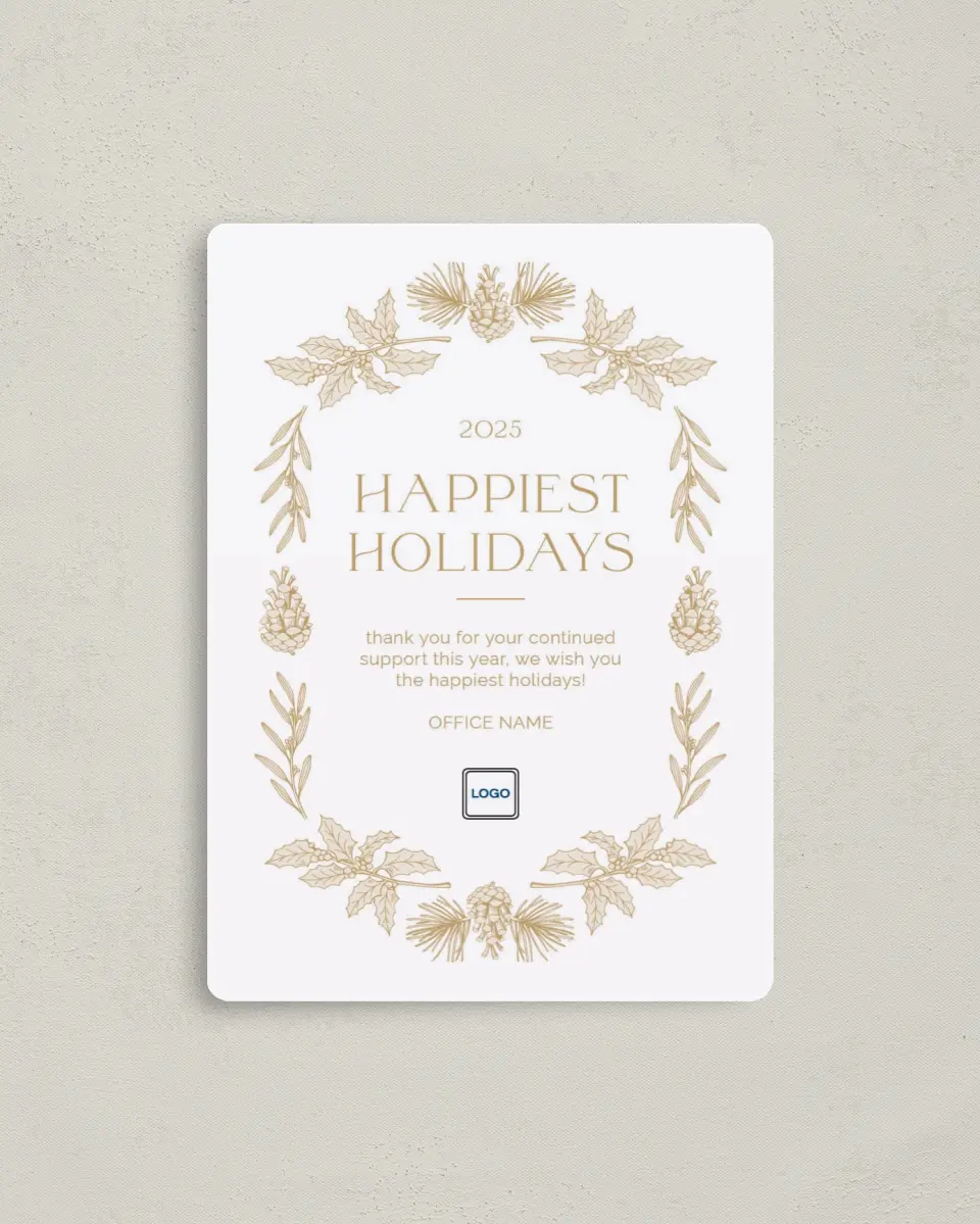 This is a 4" x 5½" Christmas Card called Holiday Harvest printed in full color with a Luxe Satin finish