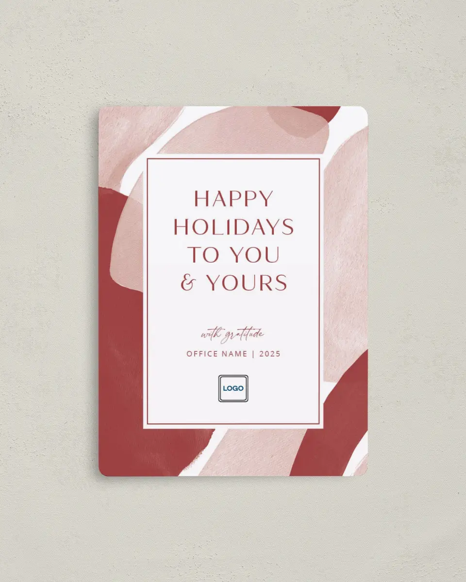 This is a 4" x 5½" Christmas Card called Splash of Cheer printed in full color with a Luxe Satin finish